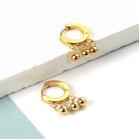 Stainless Steel Circle With 3 Steel Beads Earrings For Women AA0401