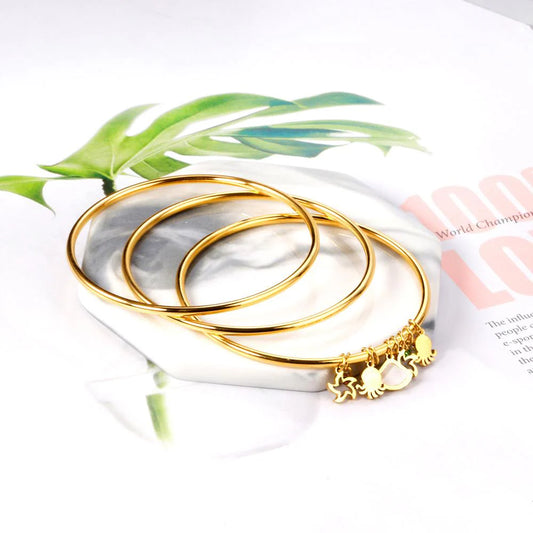 3pcs/Set Hollow Star Shell Charm Bracelets 60mm Gold Color Stainless Steel Bangles